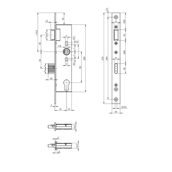 Assa Abloy N1500-PF1/92/25/8/24 / корпус врезного замка для профильных дверей: купить в Москве