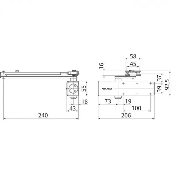 Assa Abloy DC 140---EV1 с рычажной тягой  silver/ доводчик для внутренних дверей с макс весом 100 кг: купить в Москве